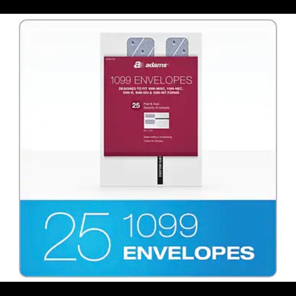 Adams 1099 Peel & SealWindow Security Tax Form Envelopes, White, 25/Pack